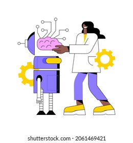 Cybernetics abstract concept vector illustration. Biological cybernetics, artificial intelligence development, tech education, robotic industry, AI engineering, machine learning abstract metaphor.
