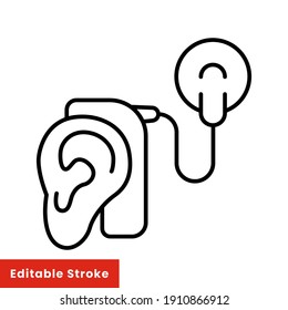 Cybernetics, cochlear implant vector illustration. Simple line style for web and app. Hearing therapy concept. Editable stroke EPS 10