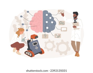 Cybernetics isolated concept vector illustration. Biological cybernetics, artificial intelligence development, tech education, robotic industry, AI engineering, machine learning vector concept.