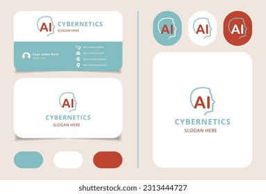 Cybernetics logo design with editable slogan. Branding book and business card template.