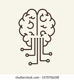 Cybernetics thin line icon. Brain, neural circuit, AI isolated outline sign. Artificial intelligence concept. Vector illustration symbol element for web design and apps