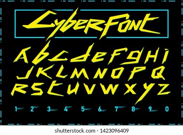 Cyberpunk 2077 Schriftart. Vektorgrafik-Cyberfont. Perfekt für Videospiel-Design.