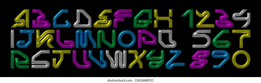 Cyberpunk 3d Alphabet, a cutting-edge sci-fi font featuring neon lettering that captures the essence of techno culture. Ideal for gaming, sports, or any project seeking a bold and futuristic aesthetic