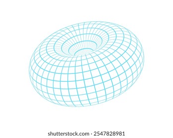 Cyberpunk 3d grid donut, y2k trendy 3d wireframe figure icon, brutal art geometric net pattern structure symbol, 90s retro geometry mesh form illustration.