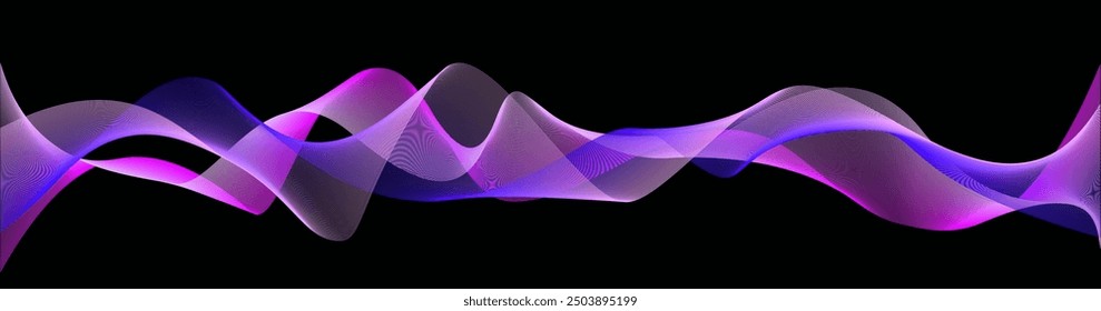 Cyberpunk abstract background, Purple pink banner, Vaporwave Technology Undulate lines,  isolated ribbon on transparent, Wave Swirl  twisted curve lines with blend effect