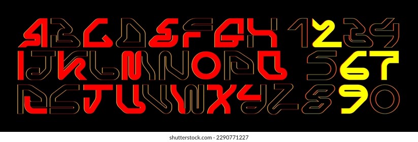Cyberpunk Alphabet, a sci-fi inspired font with a high-tech futuristic design, with neon lettering lines representing techno culture. It's perfect for games, sports or any project.