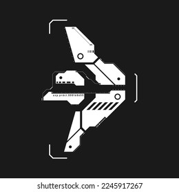 Cyberpunk arrow. Futuristic tech interface element. Cyberpunk pointer, direction. Tech arrow for design of game UI, poster, banner. Sci-fi style element. Future tech aesthetics. Vector illustration