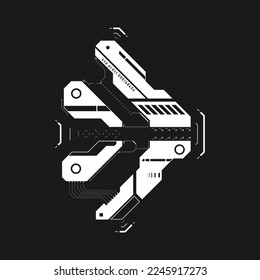 Cyberpunk arrow. Futuristic tech interface element. Cyberpunk pointer, direction. Tech arrow for design of game UI, poster, banner. GUI. Sci-fi element. Future tech aesthetics. Vector illustration