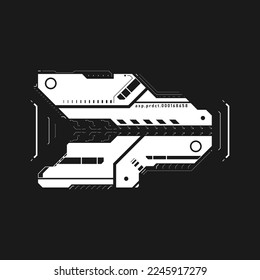 Cyberpunk arrow. Futuristic tech interface element. Cyberpunk pointer, direction. Tech arrow for design of game UI, futuristic UI, poster, banner. GUI, FUI. Tech aesthetics. Vector illustration