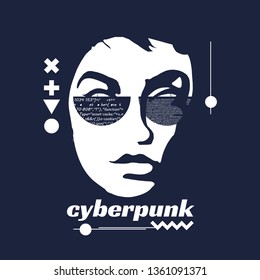Cyberpunk art poster. Cyber woman futuristic sci-fi concept 