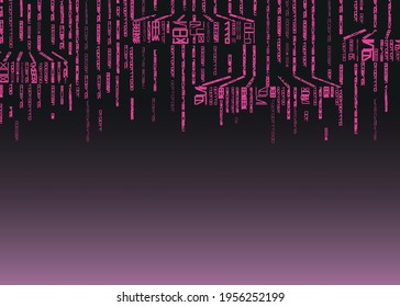 Ciberpunk. Antecedentes. Resumen, código de texto coloreado en un fondo oscuro. Hay espacio para el texto. Ilustración vectorial.