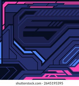 Cyberpunk background in square format. Abstract geometric pink lines in neon colors.