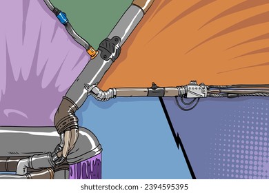 Cyberpunk backgrounds. Comics style layout template. Design industry for posters, placards,banners, flyers. Hand drawn illustration.