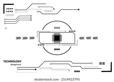 Cyberpunk black circuit diagram on white background. High-tech circuit board connection system. Central Computer Processors CPU concept. technology on white background.