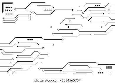 Cyberpunk black circuit diagram on white background. High-tech circuit board connection system. Central Computer Processors CPU concept. technology on white background.