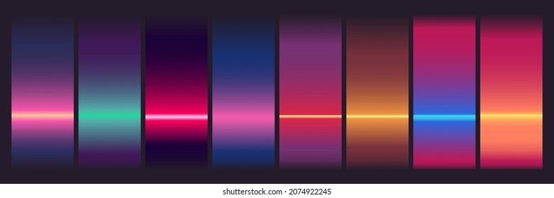Cyberpunk blurred gradient collection. Vibrant soft blurry vintage colorful gradients set for modern retro design. Exotic neon contrasting  gradient set palette for technology and party events.