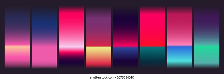 Cyberpunk blurred gradient collection. Vibrant soft blurry vintage colorful gradients set for modern retro design. Exotic bright contrasting  gradient set palette for technology and party events.