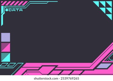 Cyberpunk Bright Magenta and Cyan Bold Stylized Interface Frame Background, Pixel Art Style