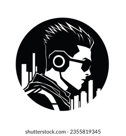 Cyberpunk character icon, a dynamic blend of technology and style.