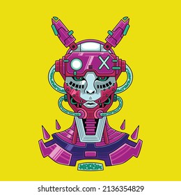 Cyberpunk character rabbit cyborg premium vector The Concept of Isolated Technology. Flat Cartoon Style Suitable for Landing Web Pages, Banners, Flyers, Stickers, Cards