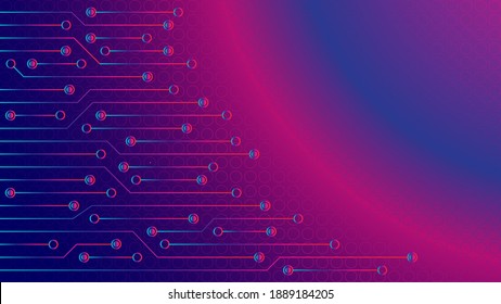 Cyberpunk Circuit Board Background Design Template. Abstract Technology Vector Illustration. Sci-Fi PCB Trace Data Transfer Design Concept.