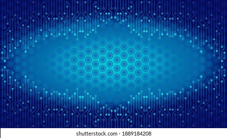 Cyberpunk Circuit Board Background Design Template. Abstract Cyber Technology Vector Illustration with Reptile Skin Texture. Sci-Fi PCB Trace Data Transfer Design Concept. Dark Blue Gradient