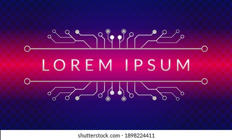 Cyberpunk Circuit With Diamond Geometric Pattern. Metallic Electronic Tree Vector Illustration. Dystopian. Sci-Fi. Abstract Background Design Template. Dark Blue Pink Magenta Gradient Color Theme