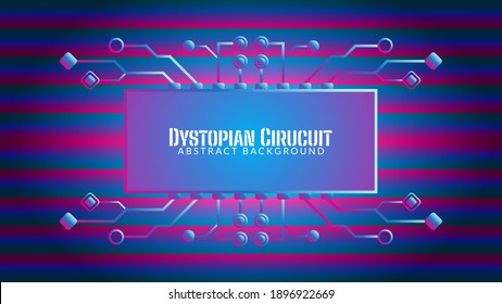 Cyberpunk Circuit in Gradient Bar Pattern. Dystopian Electronic Tree with Rectangle Shape. Vector Illustration. Abstract Background Design Template. Blue Pink Purple Violet Gradient Color Theme.