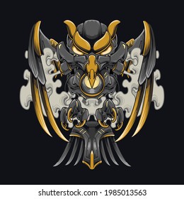 Cyberpunk Crow Mecha Illustration. Steel Black Crow Design for Clothes and Hooded