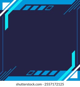 Cyberpunk Cyan Blue Pixel Art Industrial Style Interface Frame with Dark Blue Background