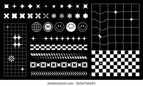 Cyberpunk, Cyberwind, Trendy elements, Acidic material, grid, cyberpunk elements, signs and perspective grids, Surreal geometric retro signs, Vector illustration