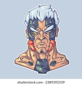 Cyberpunk cyborg head. Cartoon vector character. Trendy style. Vector illustration.