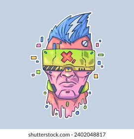 Cyberpunk cyborg head. Cartoon vector character. Trendy style. Vector illustration.