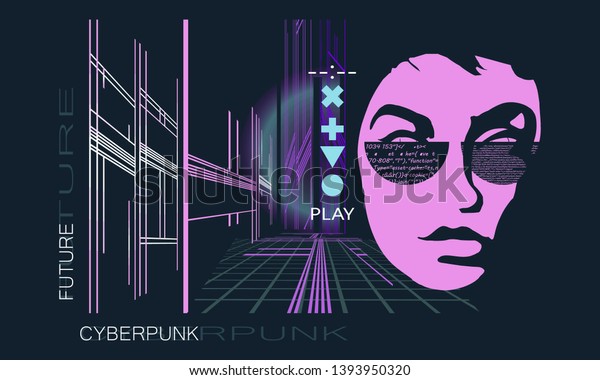 Cyberpunk Dark Future Art Futuristic Night Stock Vector Royalty Free 1393950320