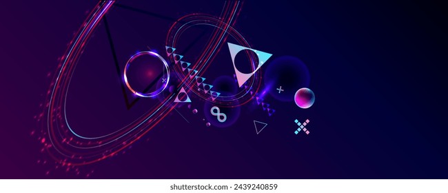 Cyberpunk Dark retro futuristic elements abstraction background cosmos synthwave vaporwave retrowave glitch circle with blue and pink glows
