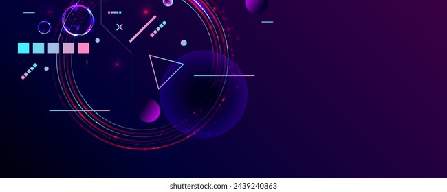 Cyberpunk Dark retro futuristic elements abstraction background cosmos synthwave vaporwave retrowave glitch circle with blue and pink glows