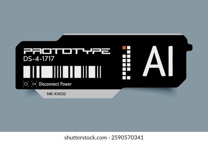 Cyberpunk decal. Futuristic Artificial Intelligence Label AI Prototype with Digital Elements.
