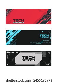 Cyberpunk decal set. Set of vector stickers and labels in futuristic style. Inscriptions and symbols, high voltage, warnings.