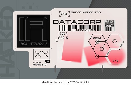 Cyberpunk decal. Vector sticker, label in futuristic style. Sci fi signs, inscriptions and symbols.