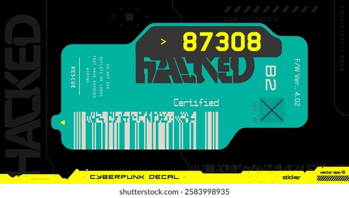 Cyberpunk decal. Vector sticker, label in futuristic style.