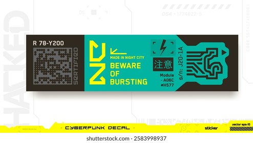 Cyberpunk decal. Vector sticker, label in futuristic style.