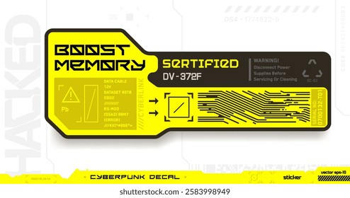 Cyberpunk decal. Vector sticker, label in futuristic style. Inscription Boost Memory