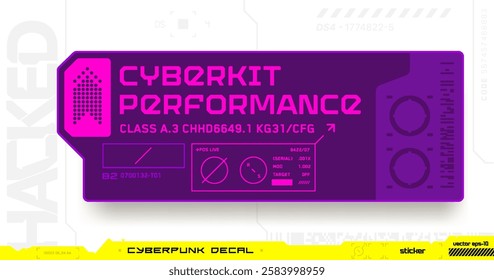 Cyberpunk decal. Vector sticker, label in futuristic style. Inscription Cyberkit Prefomance