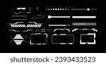 Cyberpunk decals set. Set of vector stickers and labels in futuristic style. Inscriptions and symbols, Japanese hieroglyphs for danger, attention, AI controlled, high voltage, warning.