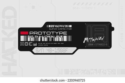 Cyberpunk decals set. Set of vector stickers and labels in futuristic style. Inscriptions and symbols.