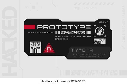 Cyberpunk-Decals-Set. Set von Vektoraufklebern und Etiketten im futuristischen Stil. Inschriften und Symbole.