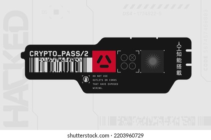 Cyberpunk decals set. Set of vector stickers and labels in futuristic style. Inscriptions and symbols.
