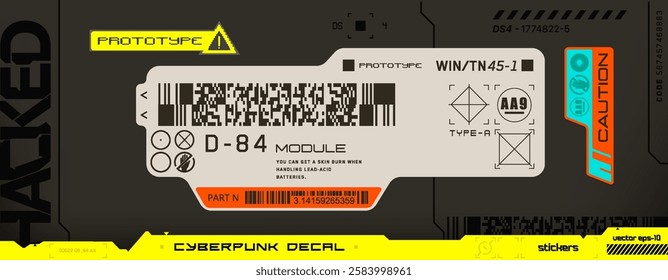 Cyberpunk decals. Vector sticker, label in futuristic style.