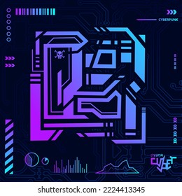 Cyberpunk design with dark background. Abstract technology vector illustration.