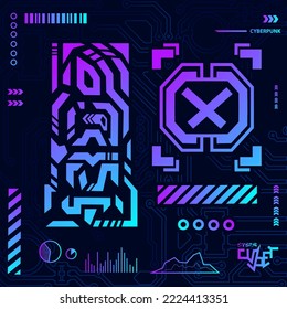 Cyberpunk design with dark background. Abstract technology vector illustration.